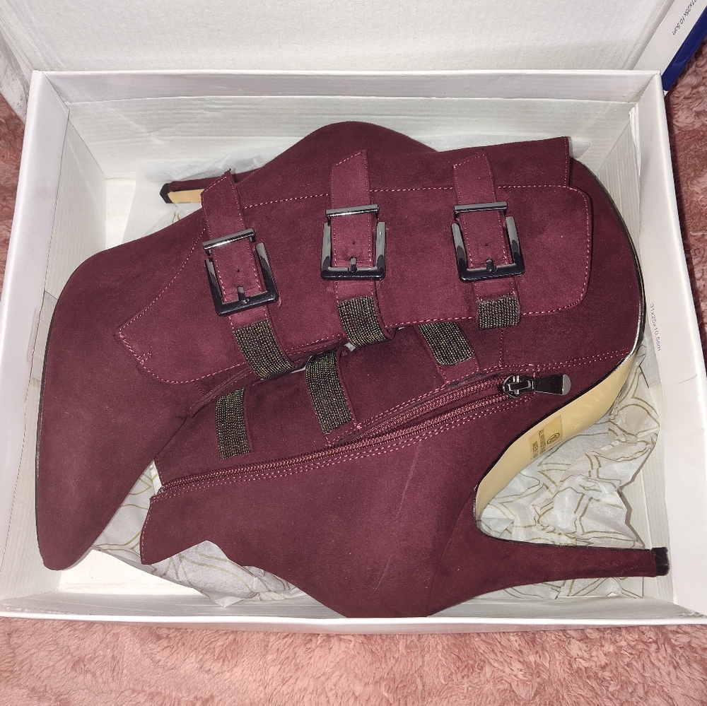 Woman's Suede Burgundy Booties* Size 10*Stiletto* Wore Once* In original box*